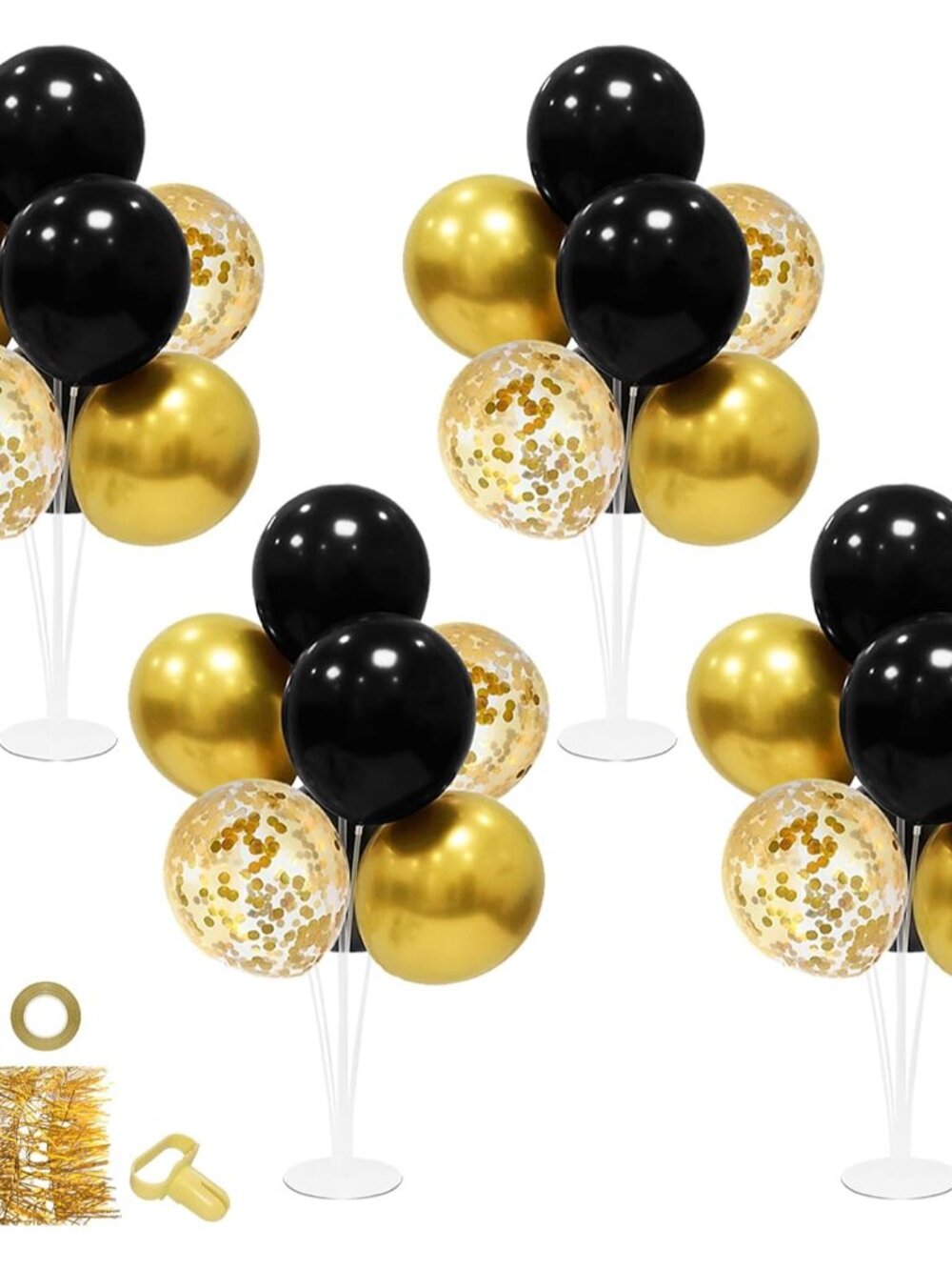 4 Set Black and Gold Balloon Stand Table Centerpieces Party Decor